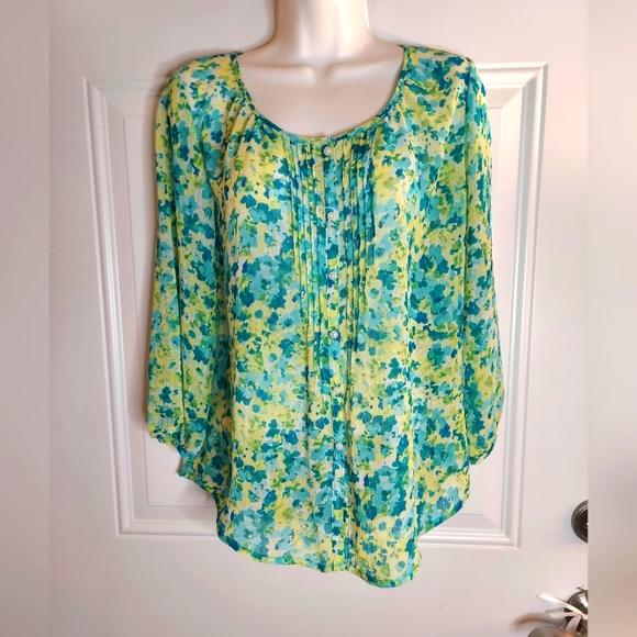 St. John's Bay Tops St Johns Bay Floral Buttondown 34 Sleeve Sheer
